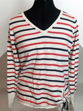 GAP Navy White and Orange Knit Top with Tie Waist